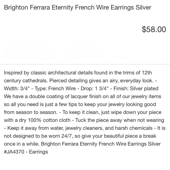 BRIGHTON RARE Ferrara Eternity French Wire Earrings in Silver • JA4370 Medallion - Picture 8 of 10